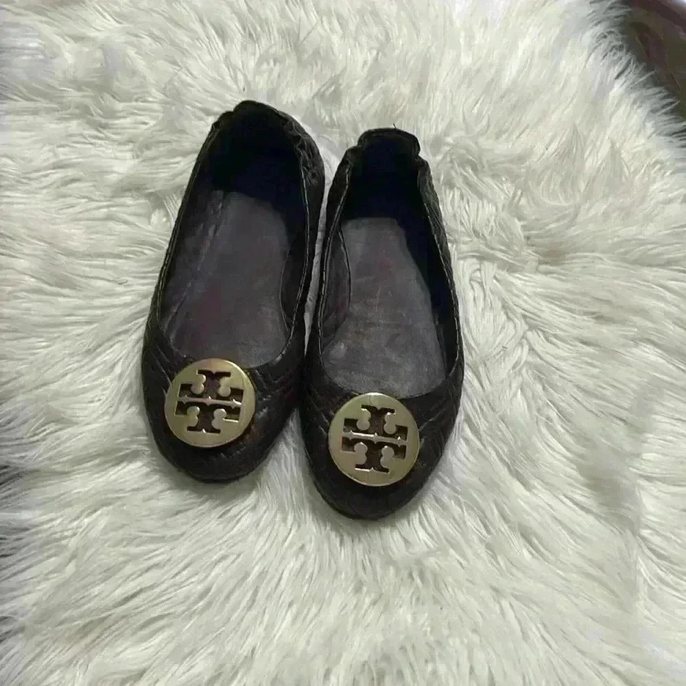 Tory Burch Women's Quilted Minnie Flats, Port, Red, Purple, 7.5M